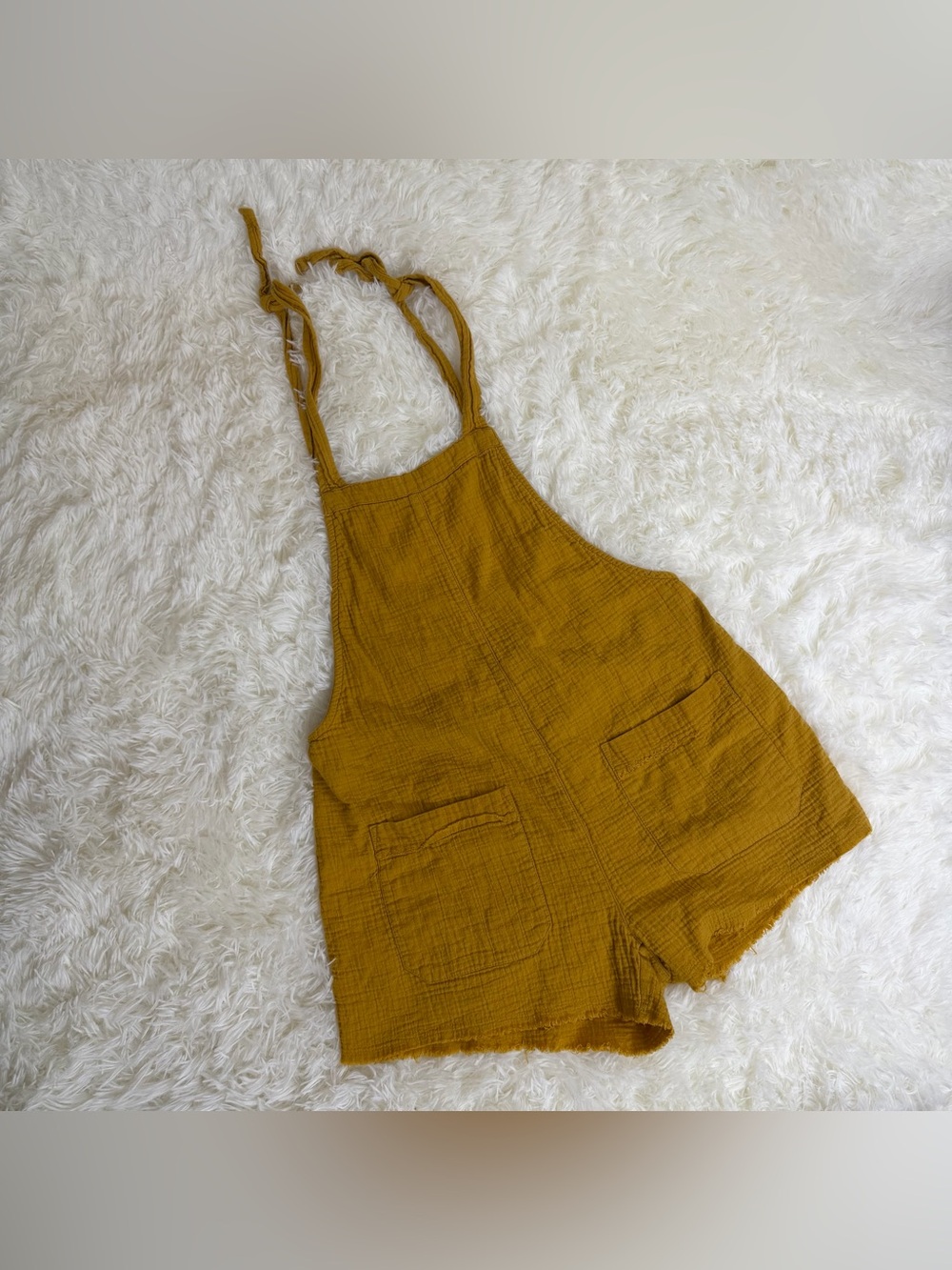 Billabong Mustard Textured Tie-Shoulder Short Overalls